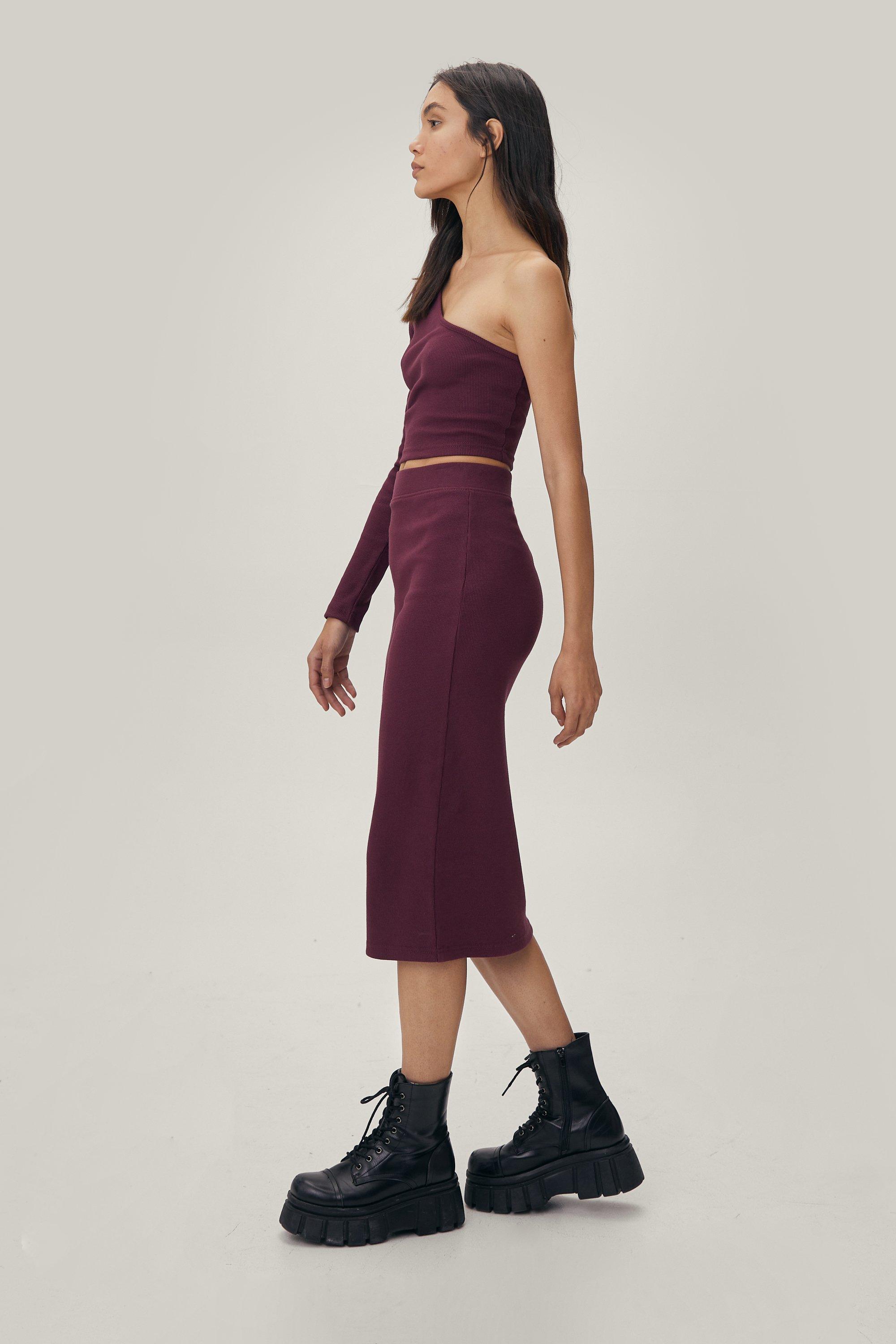 One Shoulder Rib Crop and Maxi Skirt Set Nasty Gal